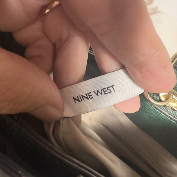 Nine West Green Tote Bag Hand Painted Ladybug Floral Leaf Purse Shoulder Satchel - Picture 13 of 16